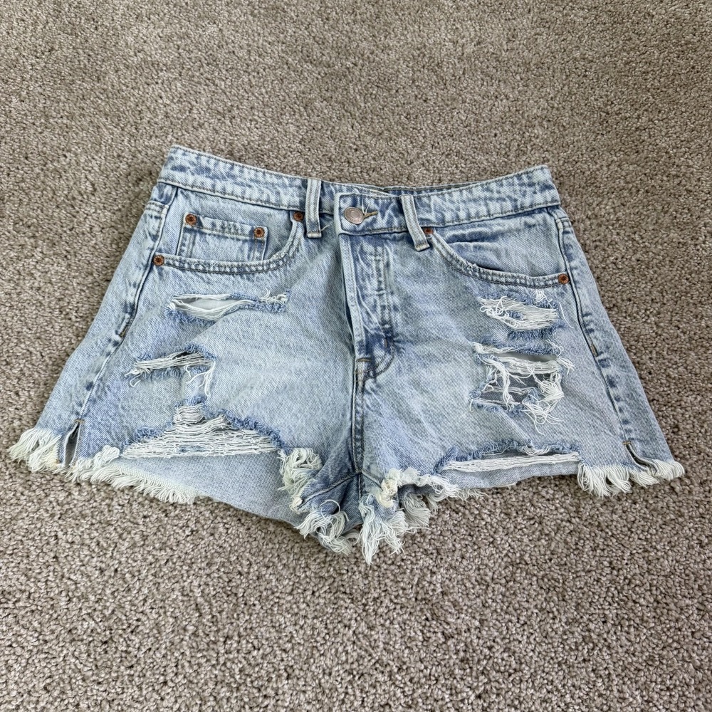 Aeropostale Shorts Womens 4 28W Blue Denim High Rise Distressed Cut Off Raw Hem